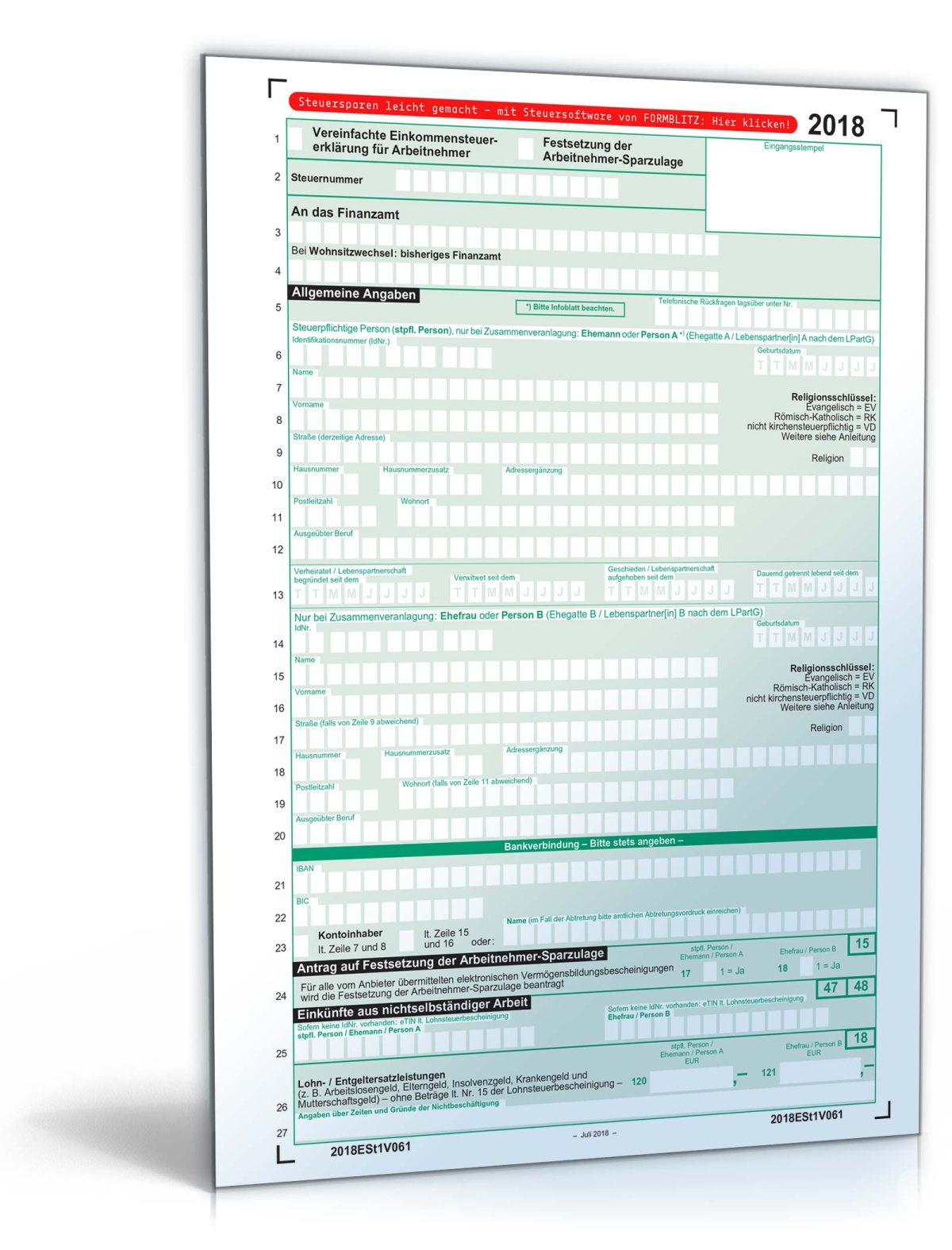 Formulare Steuererklärung 2018 Zum Ausdrucken Kind