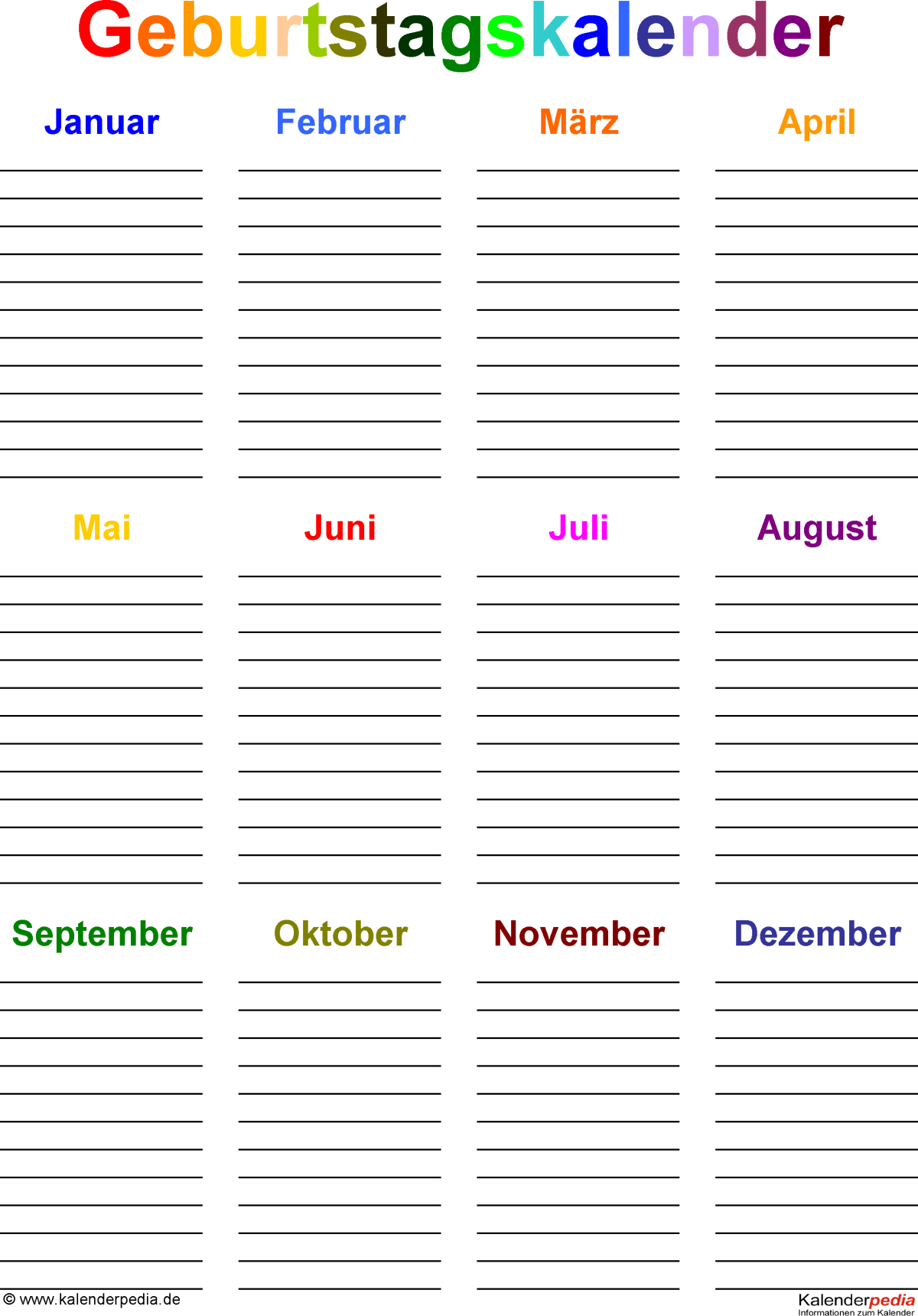 Geburtstagskalender Zum Ausdrucken Für Kinder