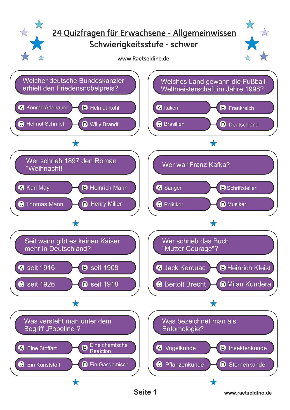 Quiz Allgemeinwissen Kinder Zum Ausdrucken