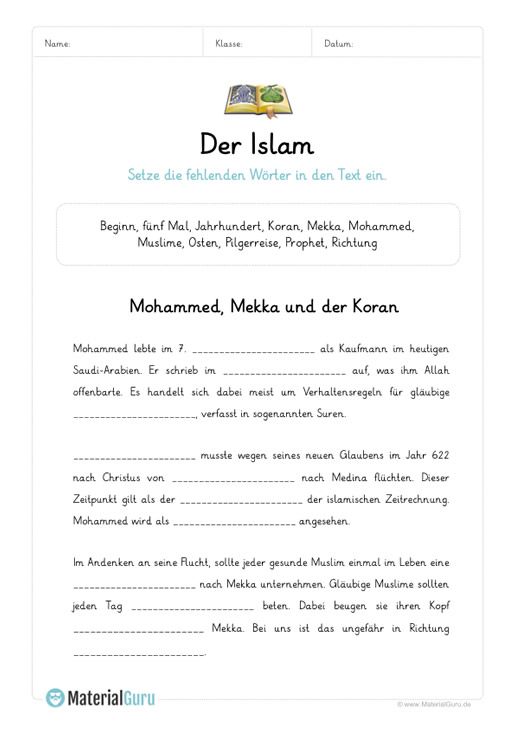 Islam Quiz Für Kinder Zum Ausdrucken